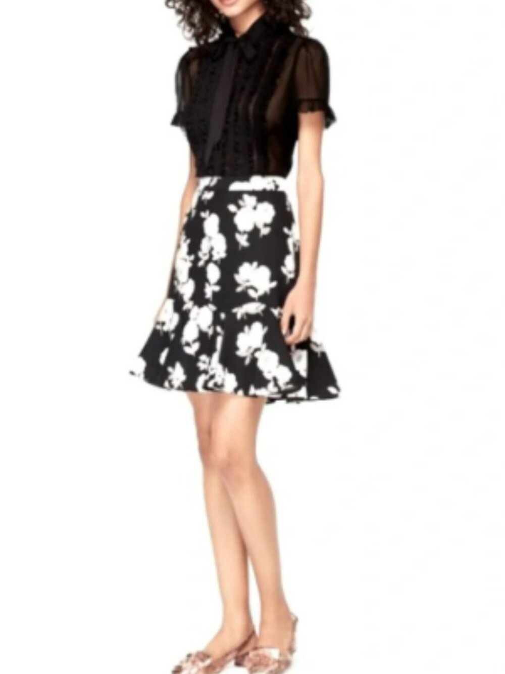 Kate Spade Black Posy Floral Print Ruffled Hem Mini Skirt Size 2